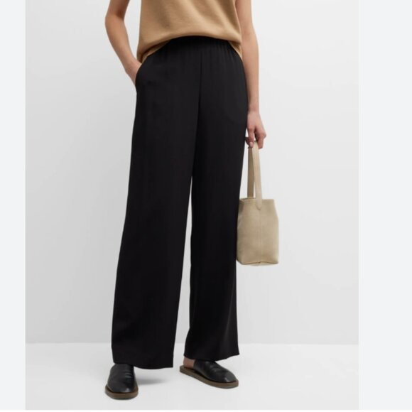 Lafayette 148 New York Womens Black Wide leg Silk Pants work 12 - Picture 1 of 11